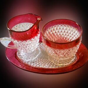 🎄Vintage Rare RedIndiana glass dish and with cream and sugar bowl like new